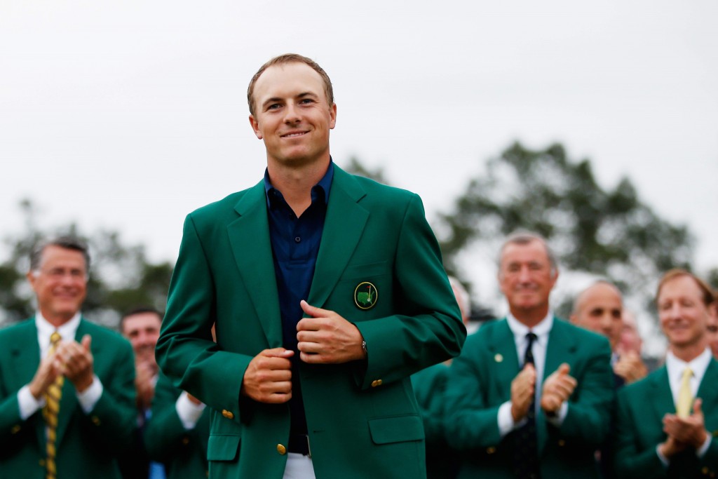 Spieth of the United States poses with the green jacket after winning the 2015 Masters Tournament at Augusta National Golf Club on April 12, 2015 in Augusta, Georgia.  (Photo by Ezra Shaw/Getty Images)