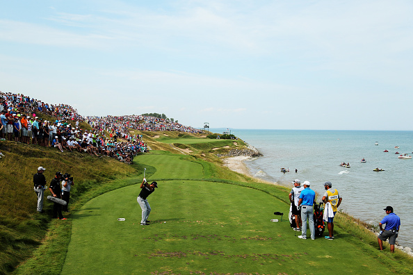 SHEBOYGAN, WI - AUGUST 16:  Jason Day of Australia hits his tee shot on the seventh hole during the final round of the 2015 PGA Championship at Whistling Straits on August 16, 2015 in Sheboygan, Wisconsin.  (Photo by Mike Ehrmann/PGA of America via Getty Images)