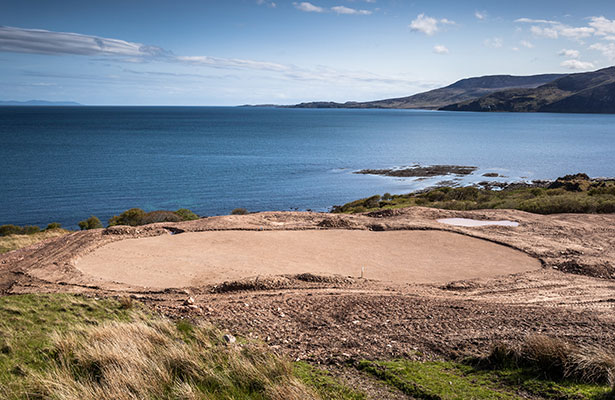 Looking across the 10th green and out towards the island of Islay.