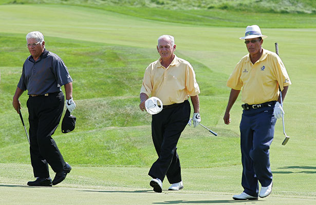 Lee Trevino, David Graham and Chi Chi Rodriguez during the Greats of Golf exhibition during the second round of the 3M Championship at TPC Twin Cities.