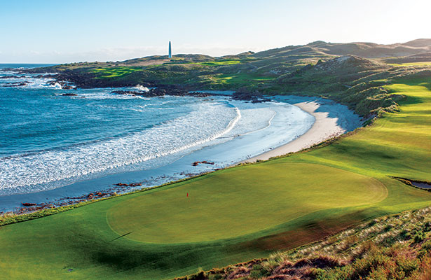 Looking across the 18th green and towards the final five holes at Cape Wickham.