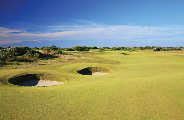 The par-5 13th may be straight, but strategically placed pot bunkers protect this stunning hole.