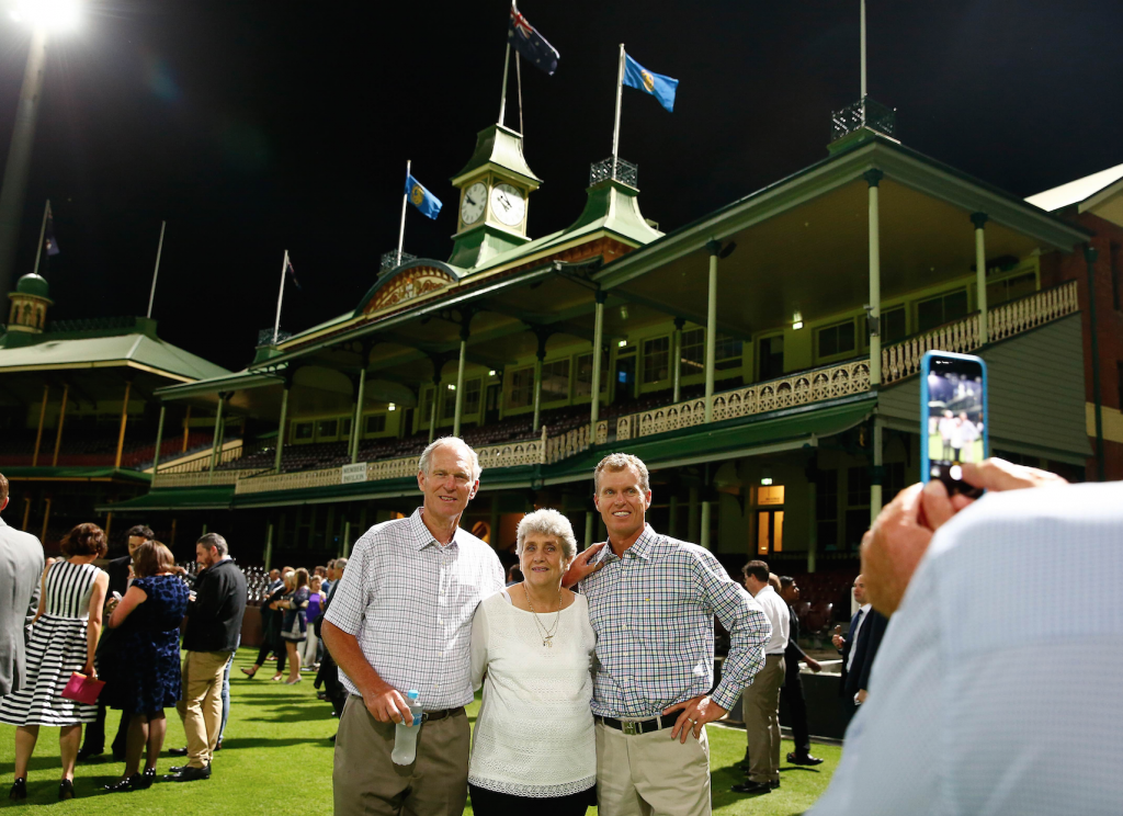 John Senden [right] with parents Gerard and Jan check out the SCG at the AGD Player of the Year Awards