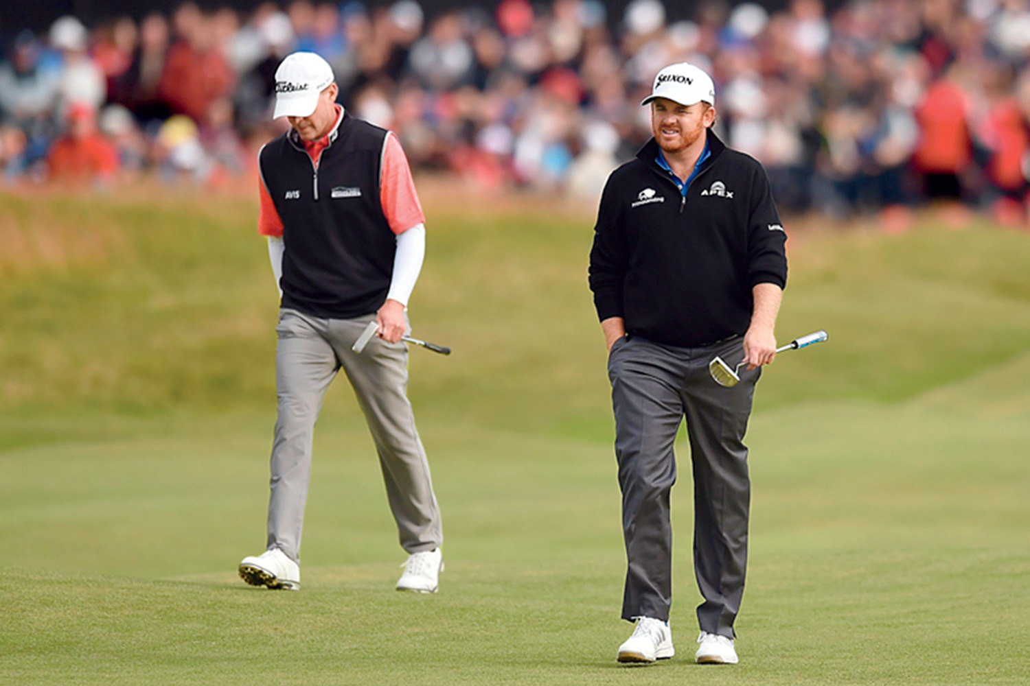 ’You’re getting beat by 100, so it’s not a lot of fun.’ – Steve Stricker (left),who finished fourth, 15 strokes behind Stenson, with J.B. Holmes (right), who was third, trailing the winner by 14 shots.