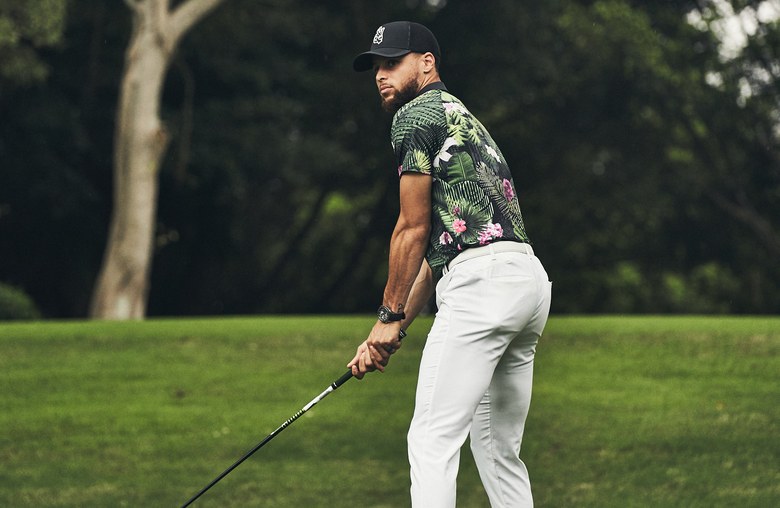 steph curry floral golf shirt