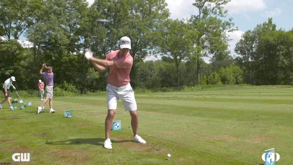 Pro golfers attempt Viktor Hovland’s double pump driver swing